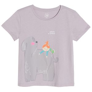 Violet short sleeve T-shirt with dog and girl print