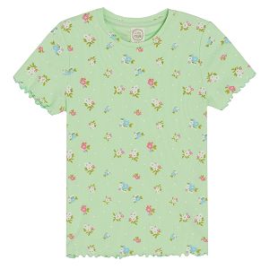 Light green short sleeve T-shirt with florals