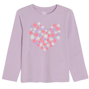 Light violet long sleeve T-shirt with heart print