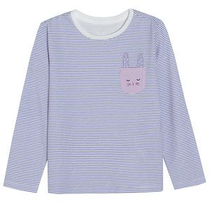 White long sleeve T-shirt with bunny ears print on chest pocket