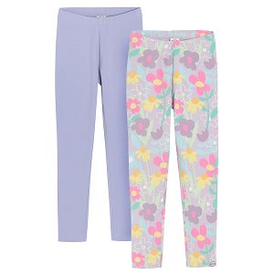 Violet and light grey with flowers print leggings- 2 pack