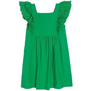 Green dress with ruffles on sleeves