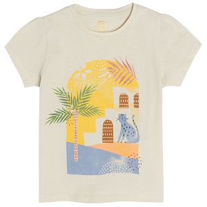 Cream short sleeve T-shirt with summer pring