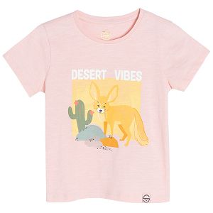 Pink short sleeve T-shirt with desert pring