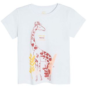 Cream short sleeve T-shirt with giraffe print