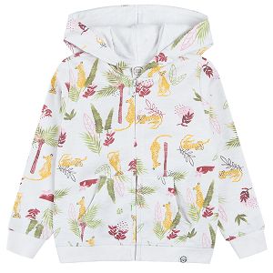 White zip through hooded sweatshirt with desert leaves print
