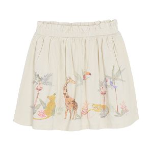 Beige skirt with elastic waist and wild animals print