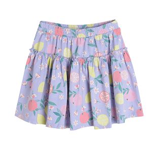 Violet skirt with flowers and summer fruit print