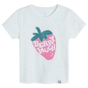 White short sleeve T-shirt with strawberry print