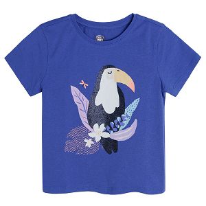 Blue short sleeve T-shirt with parrot print