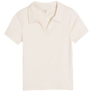Ecru short sleeve T-shirt with collar