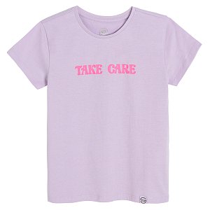 Μπλούζα κοντομάνικη μωβ με στάμπα take care