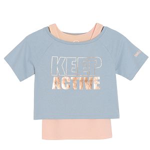 Μπλούζα κοντομάνικη διπλή ροζ μπλε με στάμπα Keep active