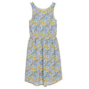 Φόρεμα γαλάζιο γκρι κίτρινο με στάμπα φλοράλ