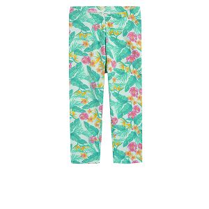White 3/4 leggings with tropical leaves print