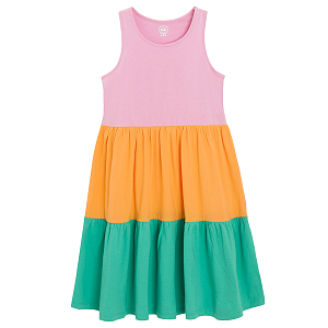 Yellow pink green sleeveless summer dress