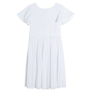 Φόρεμα κοντομάνικο λευκό με πλισέ φούστα