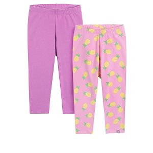 Fuchsia and pink with pineapples print 3/4 leggings - 2 pack
