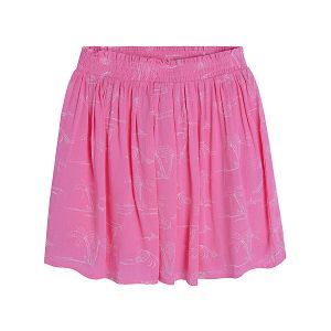 Fluo pink skirt with elastic waist and palm trees print