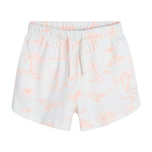 White shorts with adjustable waist and palm trees print
