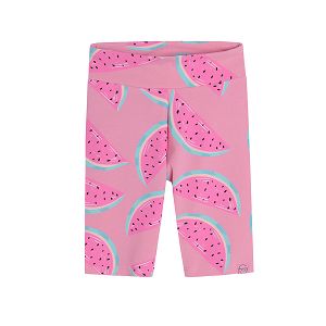 Fluo pink short leggings with watermelon print