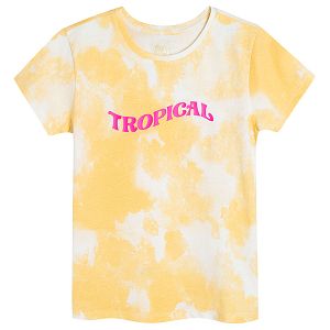 Light yellow short sleeve T-shirt TROPICAL print