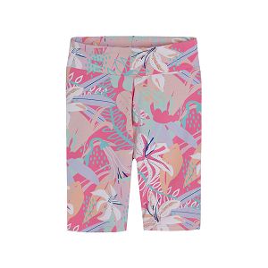 Fluo pink short leggings with leaves print
