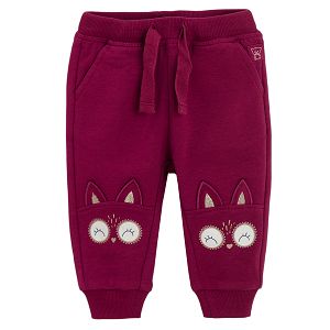 Burgundy jogging pants with fox print