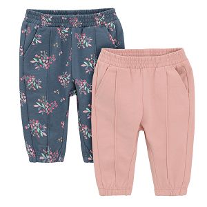 Dusty pink and blue floral jogging pants- 2 pack