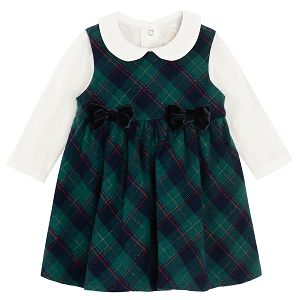 Green checked sleeveless with white bodysuit and collar
