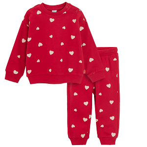 Red jogging set with red hearts print