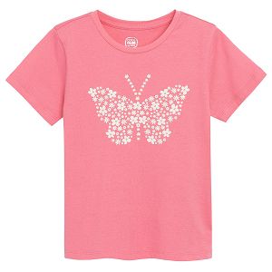 Μπλούζα κοντομάνικη ροζ με ανάγλυφη στάμπα πεταλούδας