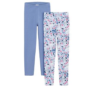 Blue and blue floral leggings- 2 pack