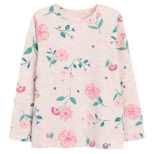 Ecru long sleeve blouse with flowers print