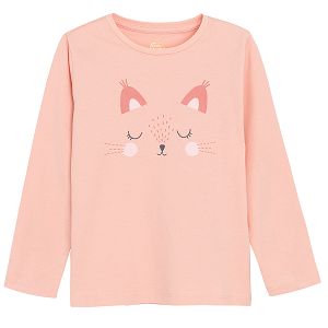 Pink loing sleeve blouse with car face print