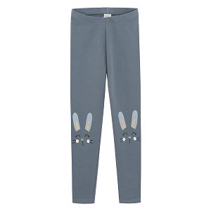 Blue leggings with bunnies print on the knees