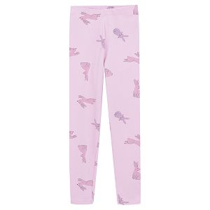 Pink leggings with bunnies print