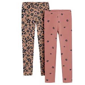 Pink and brown leggings with animal print- 2 pack