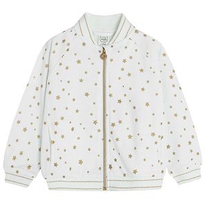 White zip through sweatshirt with gold stars print