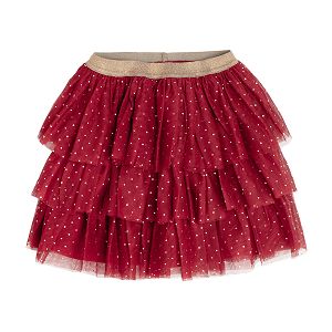 Red tulle skirt with gold details and gold elastic belt