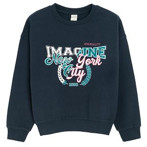 Blue sweatshirt 'Imagine New York' print