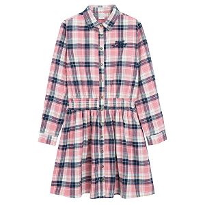 Grey and pink long sleeve checked dress