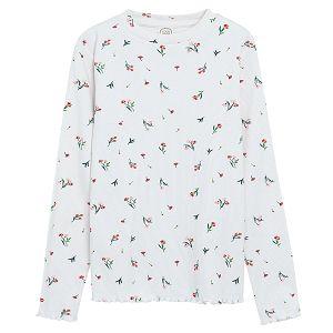 White long sleeve blouse with small flower print