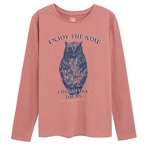 Pink long sleeve blouse with own and EMBRACE YOUR DREAMS print