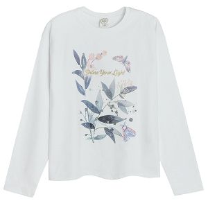 Μπλούζα μακρυμάνικη λευκή με σχέδιο λουλούδια και πεταλούδες
