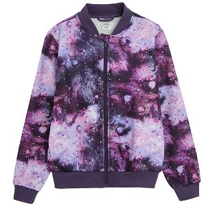 Purple tie dye zip through jacket with sky print
