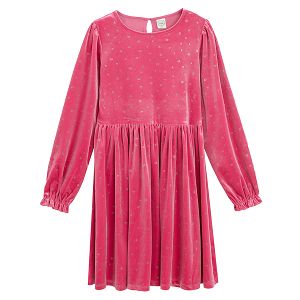 Φόρεμα μακρυμάνικο από βελούδο ροζ με στάμπα αστεράκια
