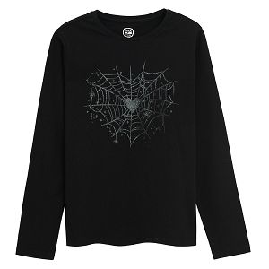 Black long sleeve blouse with spiderweb print