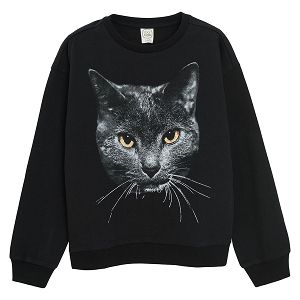Black sweatshirt with cat's face print