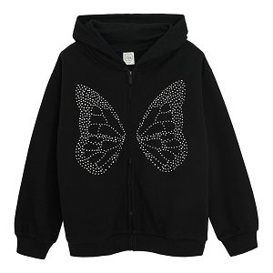 Black hooded zip through sweatshirt with buttefly print
